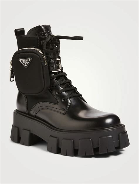 black and white prada boots|Prada ankle pouch combat boots.